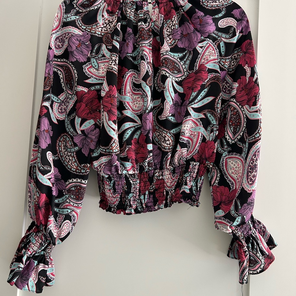 BCBGMaxAzria Black and White Ruffled Blouse